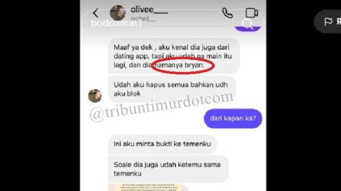 Capture wanita ngaku digoda spsok Viki pria yang sudah tunangan. Ternyata Viki pakai nama samaran yakni Bryan. (TikTok @xy_jenar)