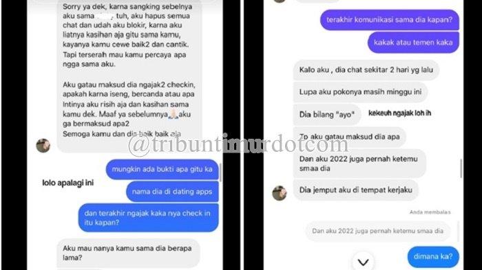 Capture chat wanita ngaku digoda sosok Viki pria yang sudah tunangan. Sosok Viki Pria Sudah Tunangan Ajak Wanita Lain ke Hotel, Pakai Nama Samaran. (TikTok @xy_jenar)