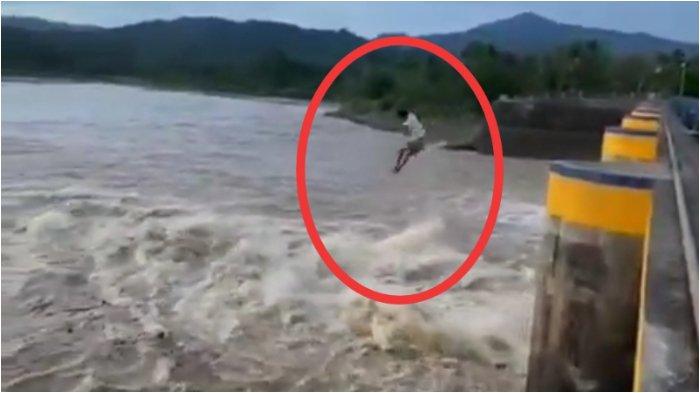 Tangkapan layar detik-detik korban loncat dan menghilang usai loncat dari Bendungan Benteng (istimewa)
