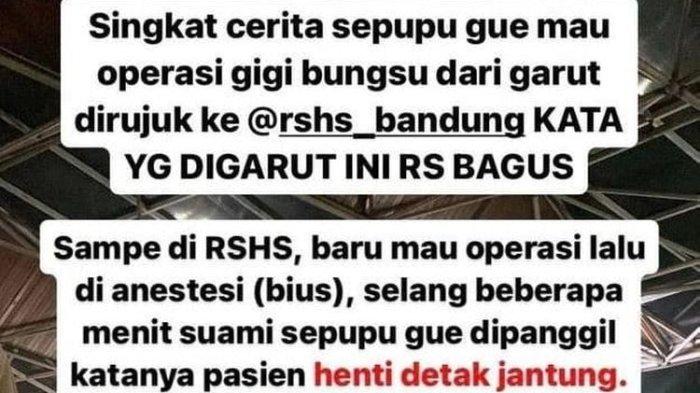 Tangkapan layar viral pasien meninggal dunia usai operasi gigi di RSHS Bandung.