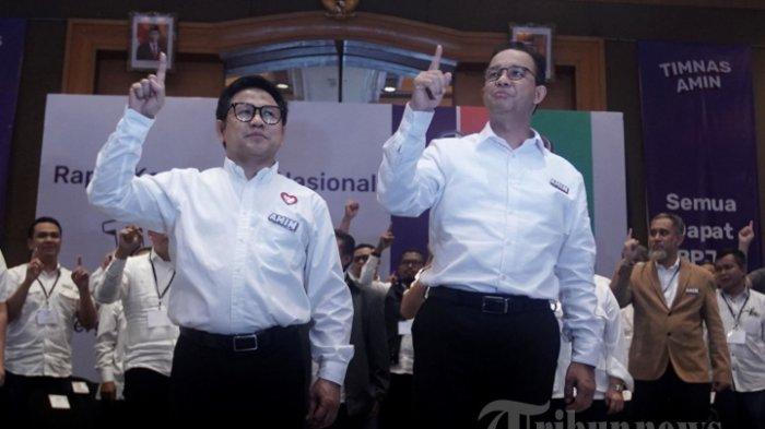 Calon Presiden dan Calon Wakil Presiden nomor urut 1 Anies Baswedan dan Muhaimin Iskandar saat acara Konsolidasi Pemenangan AMIN di Jakarta, Kamis (21/12/2023).