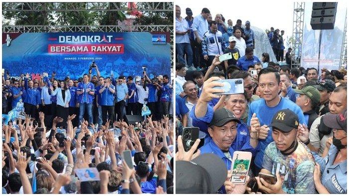 Ketua Umum Partai Demokrat Agus Harinurti Yudhoyono (AHY) hadir dalam kampanye akbar Demokrat di lapangan Koni Sario Manado pada Sabtu, (3/2/2024).