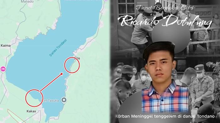 PERAHU TERBALIK - Tangkapan Google Map Lokasi Perahu terbalik dan Penemuan Mayat serta Soto Almarhum Ricardo Dotulung. Akhirnya Terungkap Jasad yang Ditemukan di Pinggiran Danau Tondano Desa Watumea Ialah Cardo Dotulung.