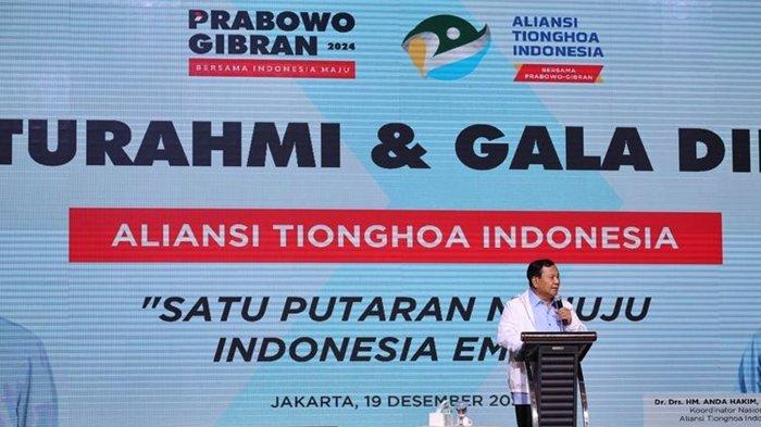 Prabowo Subianto saat berpidato di acara deklarasi dukungan dari Aliansi Tionghoa Indonesia.