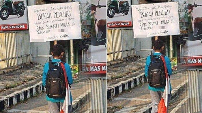 Kisah viral seorang anak yatim berdiri dipinggir jalan sambil membawa poster yang dituduh mencuri.