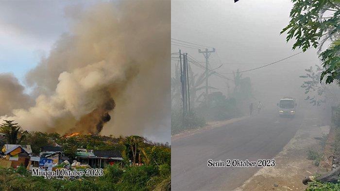 Asap tebal masih menyelimuti TPA Sumompo Manado Sulawesi Utara. Update info Senin 2 Oktober 2023.