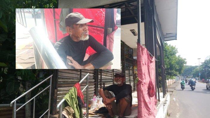 TERLANTAR: Di sebuah halte bus di Kairagi 2, Kecamatan Mapanget, Manado, Sulawesi Utara, seorang kakek berusia 70 tahun bernama Aziz Hanafi Makalalag duduk memeluk lututnya dengan tatapan mata penuh harap. Ia tampak menunggu sesuatu pada Selasa 10 Juni 2025 siang.