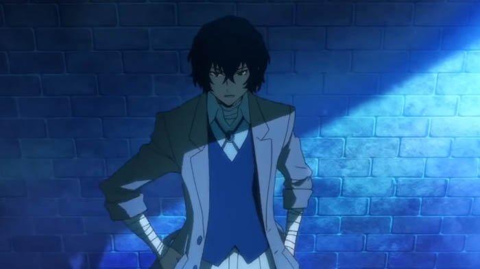 Si maniak bunuh diri dari serial anime jepang Bungou Stray Dogs, Dazai Osamu.