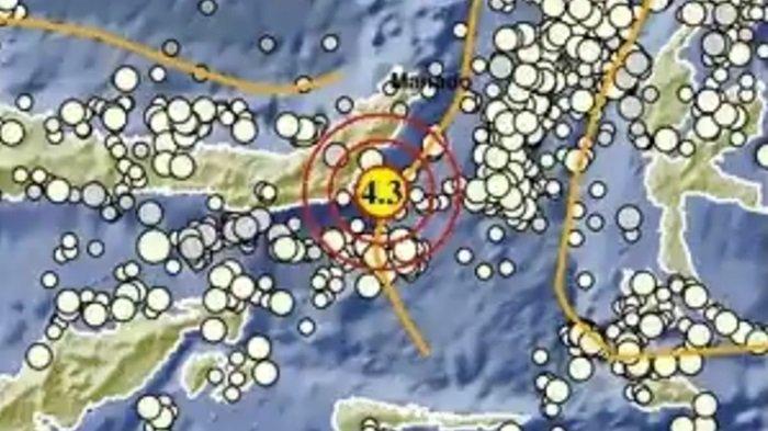 GEMPA DI BOLTIM: Gempa bumi terkini melanda di wilayah Tutuyan, Boltim, Sulawesi Utara (Sulut), Rabu (26/2/2025) pagi. Magnitodo 4,3 di laut Tutuyan.