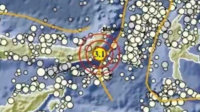 GEMPA DI SULUT: Gempa bumi terkini melanda di wilayah Tutuyan, Boltim, Sulawesi Utara (Sulut), Selasa (15/4/2025) siang. Magnitudo kecil di laut.