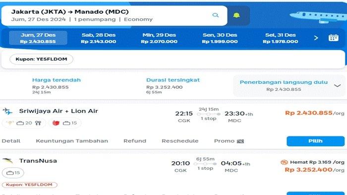 Harga tiket pesat jelang tahun baru 2025