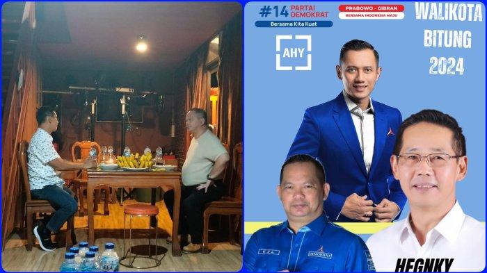 Ketua DPD Partai Demokrat Sulut Elly Lasut duduk semeja dengan Wakil Ketua DPC PDI Perjuangan juga Wakil Wali Kota Bitung Hengky Honandar