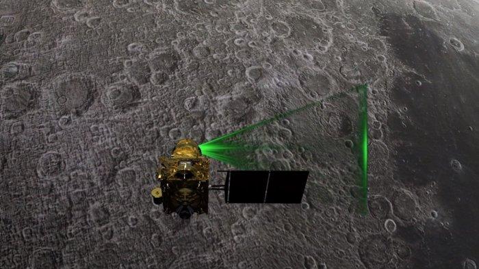 Ilustrasi wahana antariksa, Chandrayaan-3, milik India mendarat di dekat kutub Bulan.