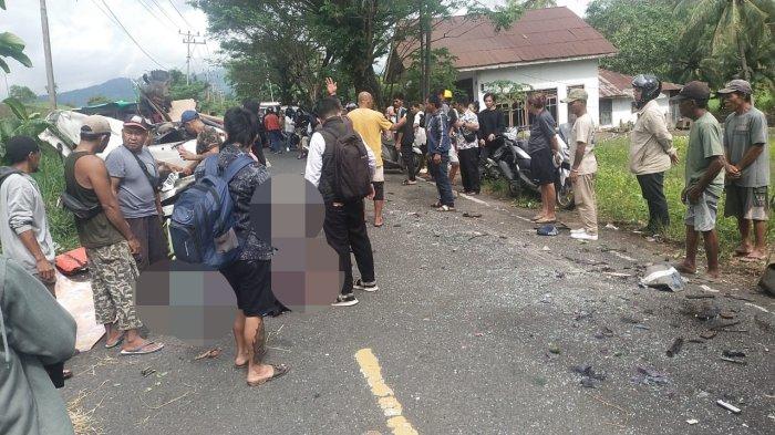 KECELAKAAN MAUT - Kecelakaan maut terjadi di Desa Tuyat, Kecamatan Lolak, Kabupaten Bolaang Mongondow, Sulawesi Utara, Selasa (25/2/2025). Sembilan korban dibawa ke Kota Manado.