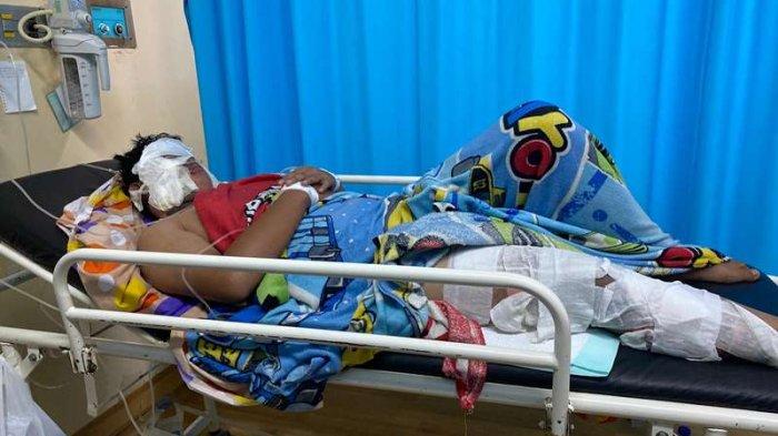 KORBAN - Gabriel Telaumbanua, Korban tersengat listrik di Desa Munte, Kab. Minahasa Selatan, saat di rawat di RSUP Prof Kandou Malalayang Kota Manado, Sulawesi Utara (Minggu 11/5/2025).