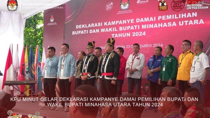 KPU Kabupaten Minahasa Utara (Minut), menggelar Deklarasi Kampanye Damai Pemilihan Bupati dan Wakil Bupati Minahasa Utara Tahun 2024, Senin (23/9/2024).