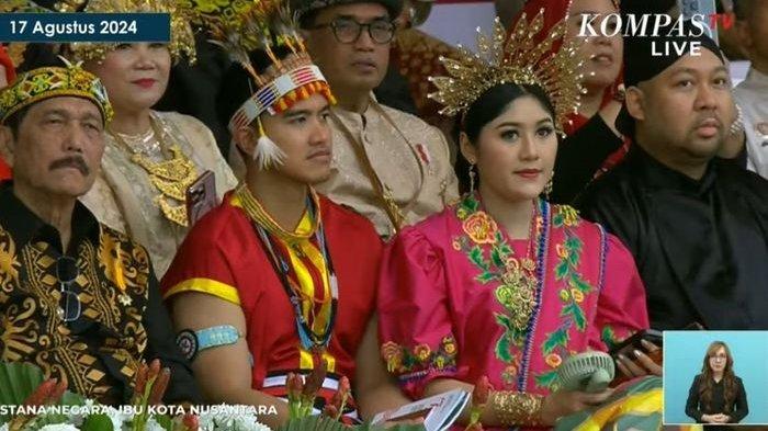 Kaesang Pangarep dan Erina Gudono saat menghadiri upacara HUT ke-79 RI di Istana Negara, IKN Nusantara, Sabtu (17/8/2024).