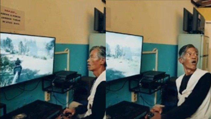 Kakek bercucu 3 hobi main PS, betah nongkrong setiap hari selama 9 jam di rental game di Malang.
