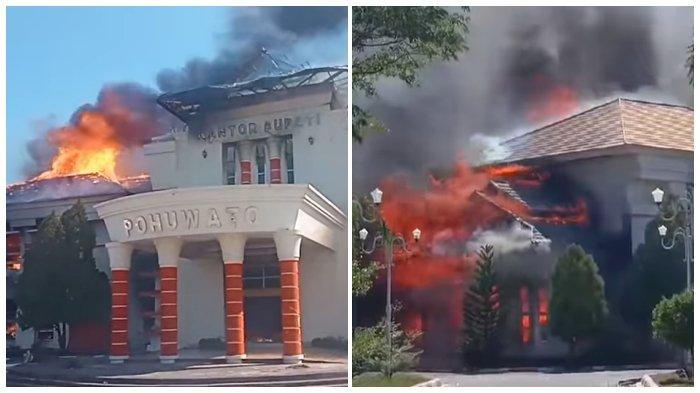 Kantor Bupati Pohuwato, Gorontalo dibakar para pendemo yang kecewa lantaran lahan tambang.