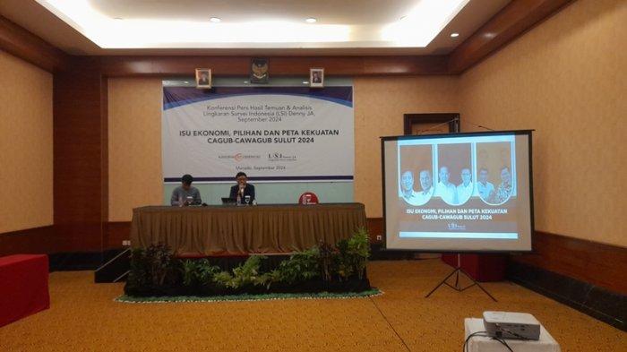 Lingkaran Survei Indonesia (LSI) Denny JA gelar konferensi pers bertajuk isu ekonomi, pilihan dan peta kekuatan Cagub - Cawagub Sulut 2024, Jumat (13/9/2024)