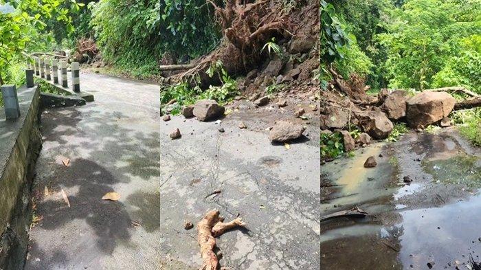 LONGSOR - Longsor di jalan akses Kampung Apengsala - Mulengen, Sitaro, Sulawesi Utara pada Jumat (14/3/2025). (Breaking News: Jalan Akses Apengsala - Mulengen Tertutup Longsor dan Pohon Tumbang.)
