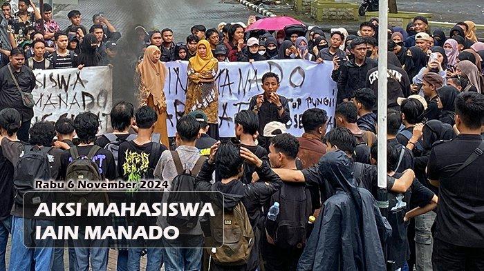 Mahasiswa menggelar aksi demo di Depan Kantor Rektorat IAIN Manado, Rabu (6/11/2024) siang.
