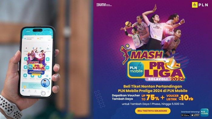 Tampilan penjualan tiket PLN Mobile Proliga 2024 melalui aplikasi PLN Mobile.Promo program Smash PLN Mobile Proliga 2024 yang dapat dinikmati oleh masyarakat.