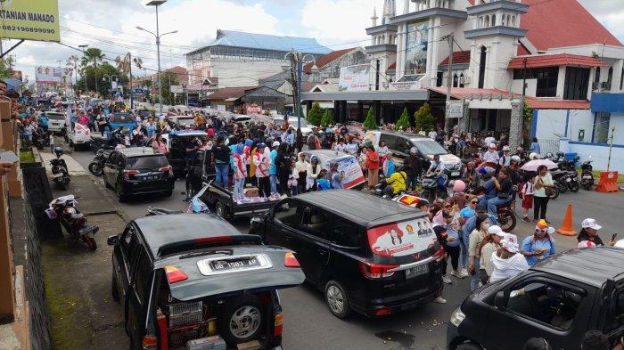 Penyambutan Prabowo Subianto di Manado Sulawesi Utara Senin 5 Februari 2024.