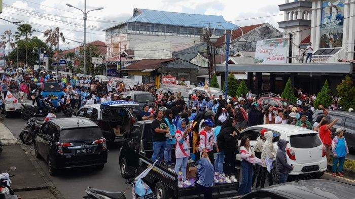 Penyambutan Prabowo Subianto di Manado Sulawesi Utara Senin 5 Februari 2024.