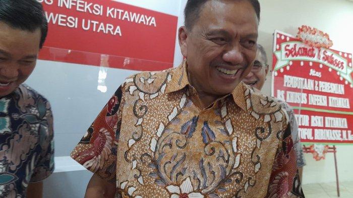 Olly Dondokambey saat diwawancarai disela-sela peresmian Rumah Sakit Khusus Infeksi Kitawaya di Manado, Sulawesi Utara, Kamis (21/3/2024).