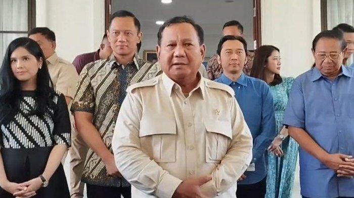 Potret wawancara Prabowo Subianto saat bertemu SBY di Pacitan, Sabtu (17/2/2024).