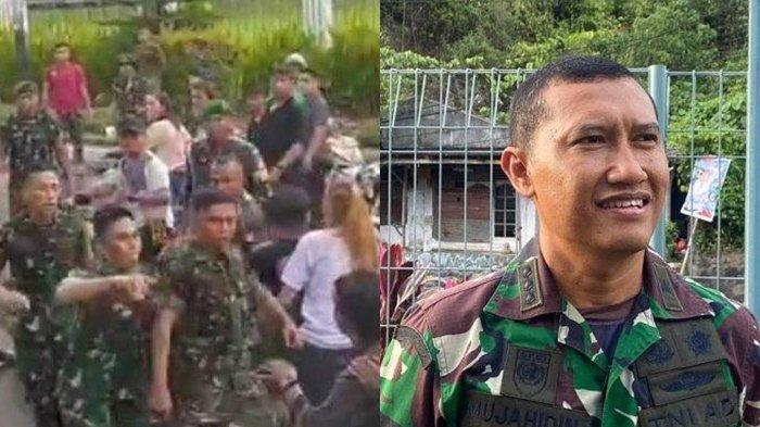 Ricuh iringan jenazah di depan Markas TNI (kiri). Kapendam XIII Merdeka Kolonel Kav Mujahidin (kanan).