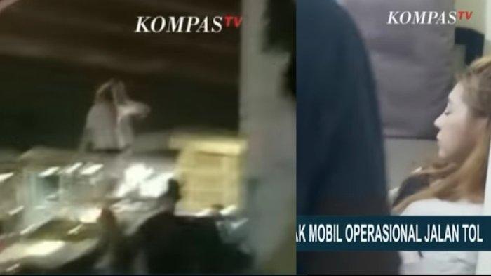 Seorang wanita cantik membajak mobil patroli Jalan Tol Becakayu, Jakarta Timur, Minggu (23/7/2023).