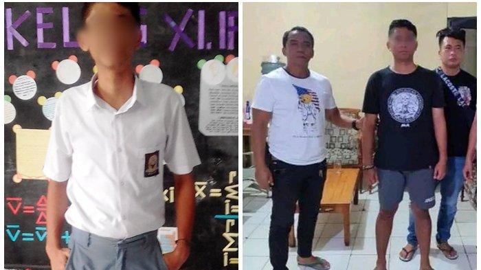 Sosok Adipati Boham, Pria 21 Tahun di Manado yang Bunuh Ayahnya, Ternyata Simpan Dendam Sejak Kecil. kolase foto Adipati Boham saat masih sekolah dan foto saat menyerahkan diri ke polisi.