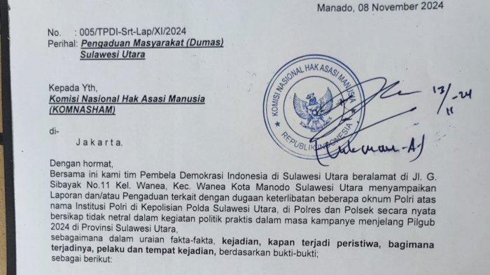 Surat pengaduan TPDI Sulut