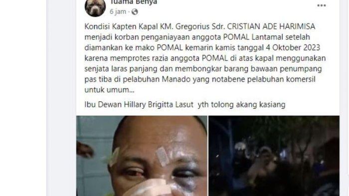 Viral di media sosial facebook dugaan penganiayaan yang dilakukan oknum anggota Pomal terhadak Kapten Kapal KM Gregorius, Christian Ade Harimisa.