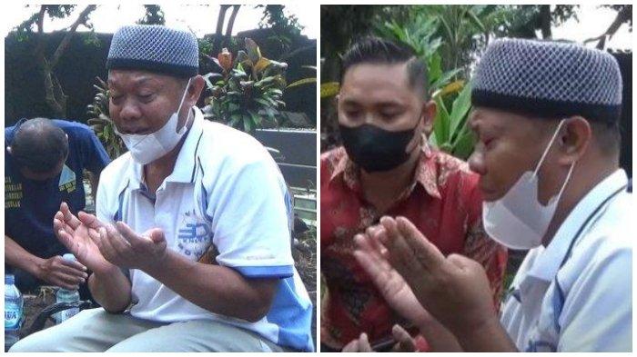 Yosef menangis palsu di makam istri dan anak yang dibunuhnya pada 17 Agustus 2021.