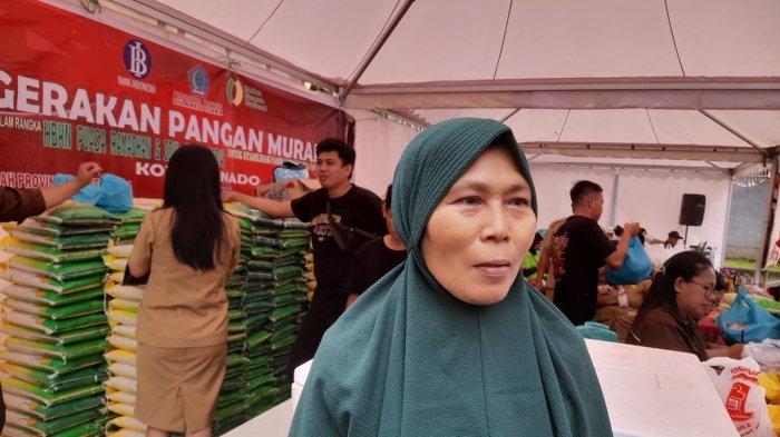Sarlin saat diwawancarai Tribun Manado usai berbelanja di Pasar Murah tepatnya di halaman Masjid Raya Ahmad Yani, Manado, Senin (1/4/2024).