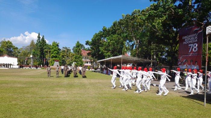 Paskibraka Sulawesi Utara tengah berlatih untuk Upacara HUT ke-78 RI, Senin (14/8/2023).