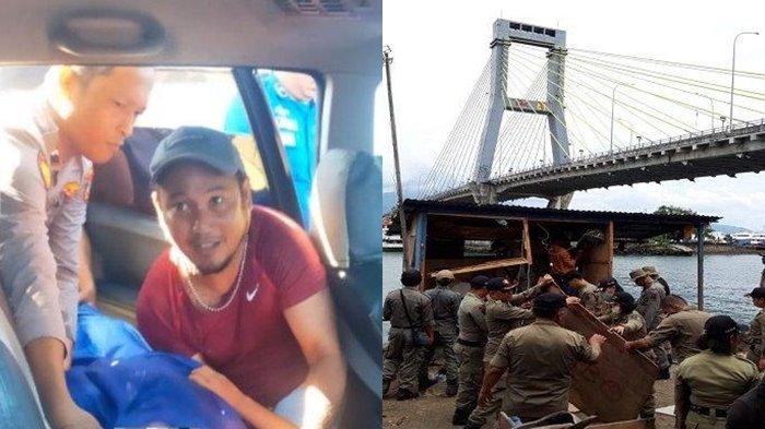 kolase foto Gadis Asal Minut Lompat dari Jembatan Soekarno Manado dan foto Jembatan Soekarno
