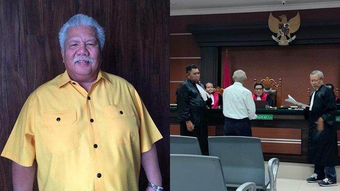 Mantan Wali Kota Manado Jimmy Rimba Rogi dan suasana sidang kasus korupsi PT Air Manado di Pengadilan Negeri Manado, Sulawesi Utara.