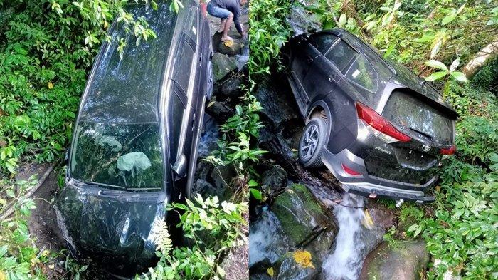 mobil hitam tanpa pelat nomor masuk jurang di Boltim Sulawesi Utara. kejadian ini Viral Minggu 11 November 2023.