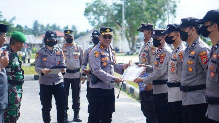 Apel gelar pasukan pengamanan pemilihan sangadi erentak di Kabupaten Bolmut tahun 2023.