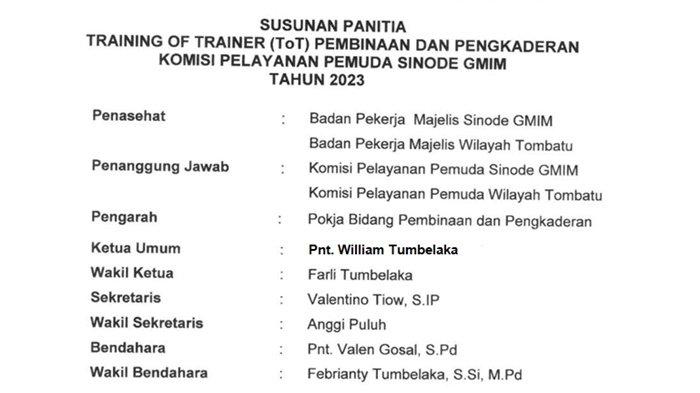Susunan panitia Training Of Trainers