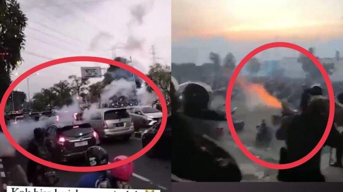Pihak Kepolisian tembakan gas air mata sampai luar jalan dalam kerusuhan Suporter Gresik United di Stadion Joko Samudro