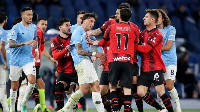 Ribut antar pemain AC Milan dan Lazio pada pertandingan pekan 27 Liga Italia yang berlangsung di Olimpico Roma, Sabtu (2/3/2024) dini hari WIB. AC Milan menang 1-0.
