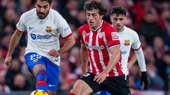 Ilkay Gundogan (Barcelona) saat melakukan tendangan ke gawang Athletic Bilbao di Liga Spanyol 2023-2024, Senin (4/3/2024) dinihari WIB. (Twitter Barcelona)