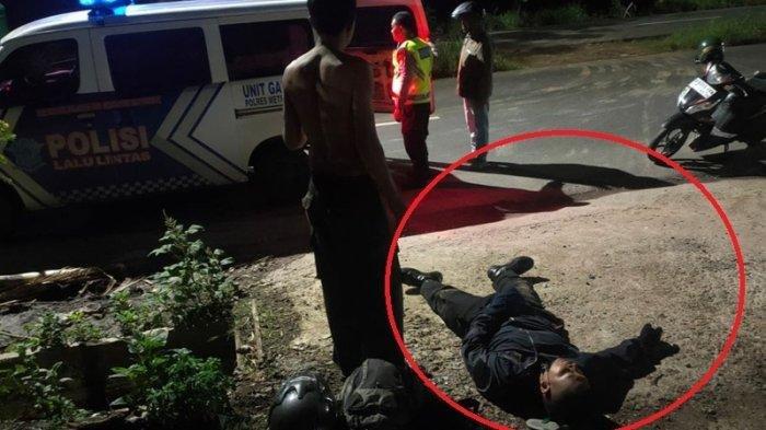 POLISI DIBEGAL: Anggota Polres Metro Bekasi, Briptu Abdul Azis (32), menjadi korban kejahatan jalanan atau begal saat melintas di Jalan Inspeksi Kalimalang, Kampung Pasir Limus RT07/06 Desa Mangun Harja Cikarang Utara, Bekasi, Rabu (2/4/2025) subuh.