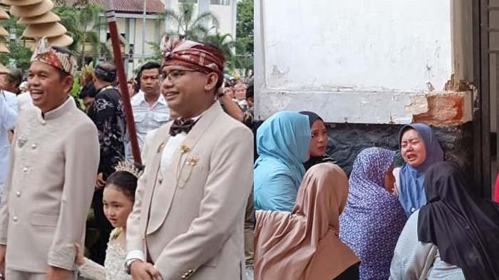 3 ORANG TEWAS - Gubernur Jawa Barat, Dedi Mulyadi (ketiga dari kiri), saat mendampingi anaknya, Maula Akbar, dalam prosesi pernikahan dengan Putri Karlina di Pendopo Garut, Rabu (16/7/2025). Terkini, pesta rakyat yang merupakan rangkaian acara pernikahan berubah tragedi karena ada tiga orang meninggal dunia, Jumat (18/7/2025).
