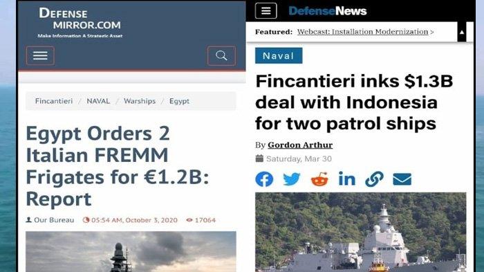 Fregat FREMM milik Mesir ( kiri). Indonesia membeli dua unit kapal Pattugliatore Polivalente d'Altura (PPA) atau Offshore Patrol Vessel (OPV) (kanan). (kolase)